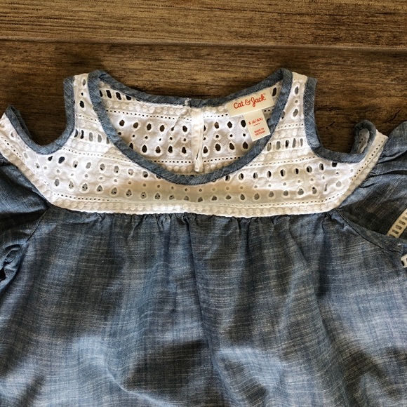 NWT Cat & Jack Denim Open Shoulder Dress - Picture 2 of 9